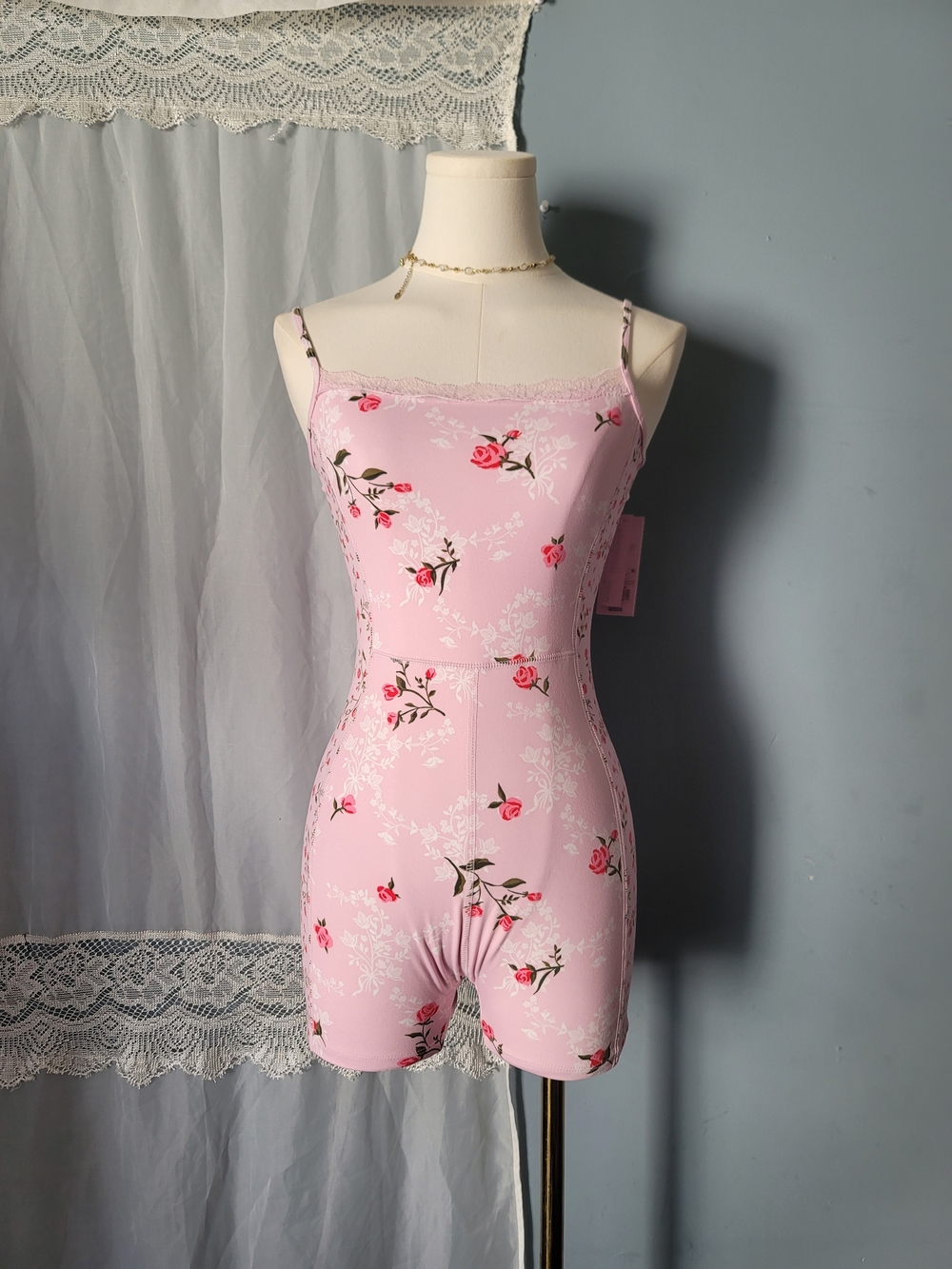 wild fable Pink Floral Lace-Trim Romper